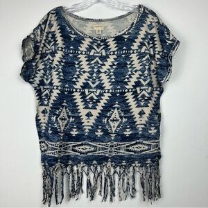 Denim & Supply Ralph Lauren Southwestern Aztec Fringe‎ Hem Short Sleeve Top Sz M